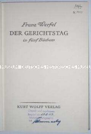 Gedichtband von Franz Werfel in der Erstausgabe