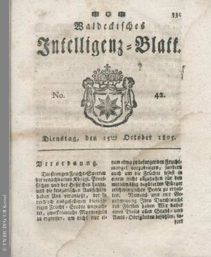 No. 42, Dienstag, den 15ten October 1805