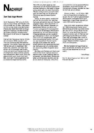 Nachruf. Zum Tode Hugo Mosers