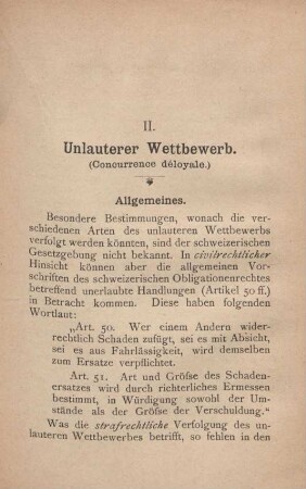 II. Unlauterer Wettbewerb. (Concurrence déloyale.)