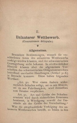 II. Unlauterer Wettbewerb. (Concurrence déloyale.)