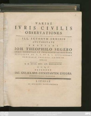 Variae Ivris Civilis Observationes