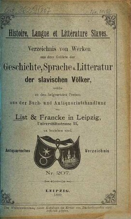 Lager-Verzeichnis. 207. 1889