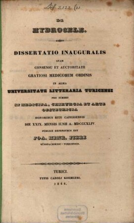 De hydrocele : dissertatio inauguralis