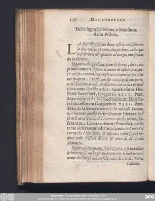 Della soprascrittione, o Mansione della Pistola.