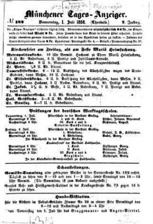 Münchener Tages-Anzeiger : altes Fremdenblatt. 1858,7/12 = Jg. 7