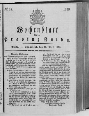 No. 15, Ausgabe vom 13. April 1839