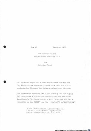Zur Konzeption der sowjetischen Sozialpolitik
