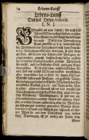 Lebens-Lauff Des seel. Herrn Autoris