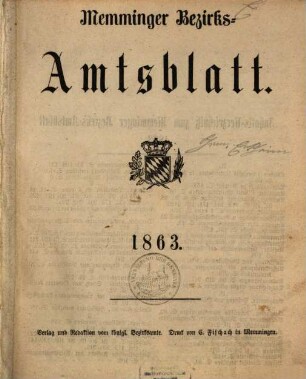 Memminger Bezirksamtsblatt. 1863