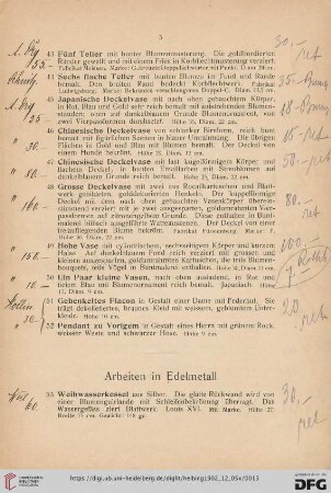 Arbeiten in Edelmetall (Nr. 53-71)