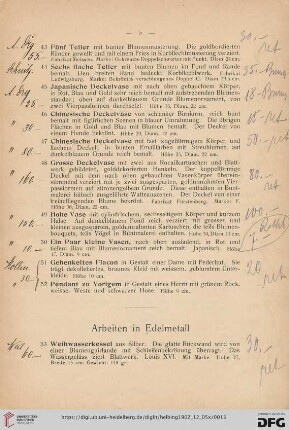 Arbeiten in Edelmetall (Nr. 53-71)
