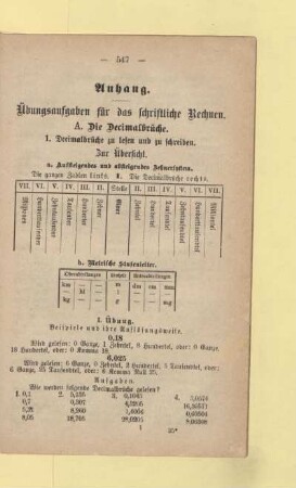 Anhang. Übungsaufgaben für das schriftliche Rechnen