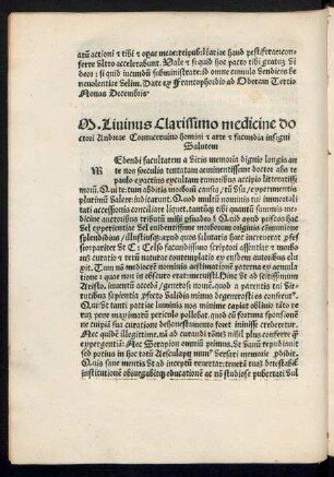M. Livinus Clarissimo medicine doctori Andreae Cornucervino ... Salutem
