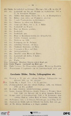 Gerahmte Bilder, Stiche, Lithographien etc. (Nr. 214-247)