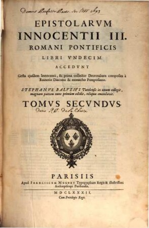 Epistolarvm Innocentii III. Romani Pontificis Libri Vndecim, 2