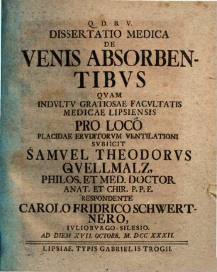 Diss. medica De venis absorbentibus