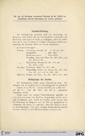 Verkaufs-Ordung/ Bedingungen der Auction