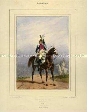 Uniformdarstellung, Offizier des Dragoner-Regiments zu Pferd, Kaiserreich Frankreich, 1804/1812. Tafel Nr. 165 aus: Galerie Militaire.