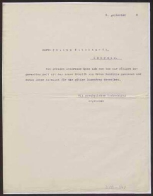 Schreiben an Julius Klinkhardt, Leipzig (Brief)