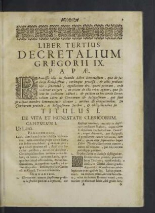 Liber Tertius Decretalium Gregorii IX. Papae. Titulus I. - IV.