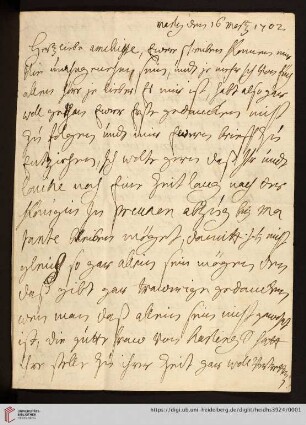 Elisabeth Charlotte (Liselotte) von der Pfalz - Briefe: Brief von Elisabeth Charlotte (Liselotte) von der Pfalz, Herzogin von Orléans, an Madame Amelie Elisabeth Raugräfin zu Pfalz