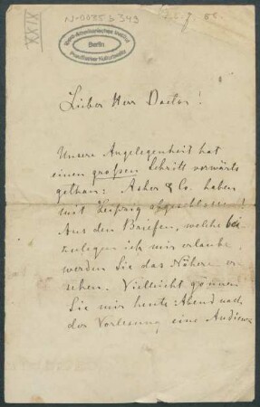 07. Februar 1888 [o. Ort, Brief von Alphons Stübel an Max Uhle]