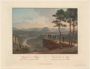 Basteiaussicht bei Rathen in der Sächsischen Schweiz nach Südosten mit Blick auf das Elbtal und die Tafelberge