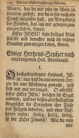 Einige Hertzens-Seufzer nach empfangenem Heil. Abendmahl.