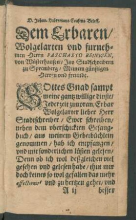 D. Johan. Habermans Consens Brieff.