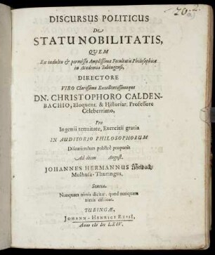 Discursus Politicus De Statu Nobilitatis