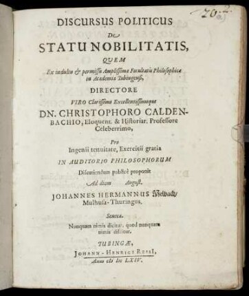 Discursus Politicus De Statu Nobilitatis