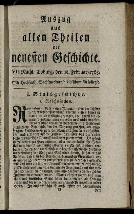VII. Nachl. Coburg, den 16. Februar, 1763.