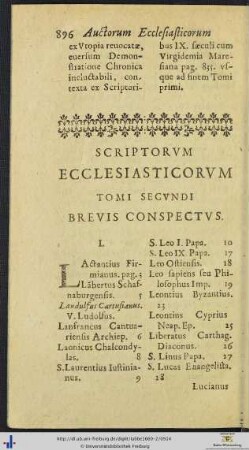 SCRIPTORUM ECCLESIASTICORUM TOMI SECUNDI BREVIS CONSPECTUS
