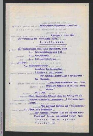 Protokoll geschlossene Mitgliederversammlung - 33. Generalversammlung des ADF 1925 in Eisenach