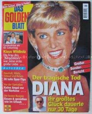 Boulevardzeitschrift "Das goldene Blatt" mit Titelstory über den Tod von Prinzessin Diana