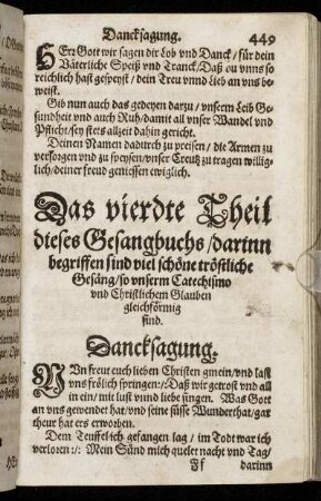 Das vierdte Theil dieses Gesangbuchs, darinn begriffen sind viel schöne tröstliche Gesäng ...
