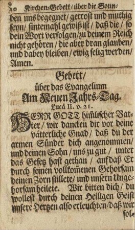Gebett/ über das Evangelium Am Neuen Jahrs-Tag.