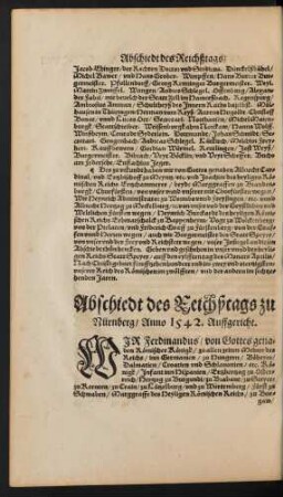 Abschiedt des Reichßtags zu Nürnberg/ Anno 1542. Auffgericht.