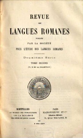 Revue des langues romanes. 10 = Sér. 2, T. 2. 1876