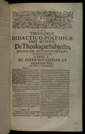 Caput I. De Statu Integritatis Et Imagine Dei.