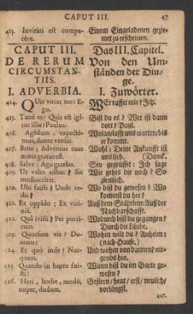 Caput III. De Rerum Circumstantiis = Das III. Capitel. Von den Umständen der Dinge