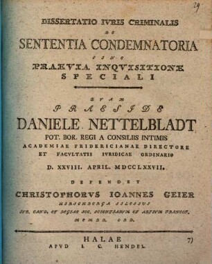 Diss. ... de sententia condemnatoria sine praevia inquisitione speciali