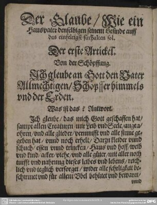 Der Glaube, Wie ein Hausvater denselbigen seinem Gesinde auff das einfeltigst fürhalten sol