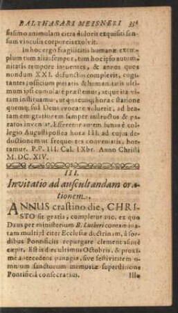 III. Invitatio ad auscultandam orationem.