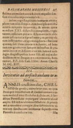 III. Invitatio ad auscultandam orationem.
