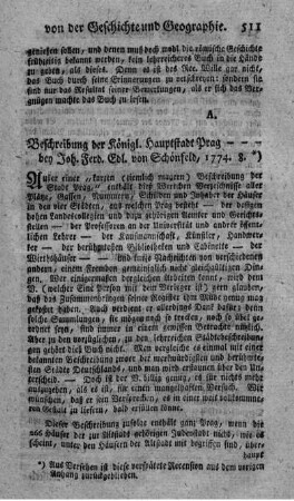 Beschreibung der königlichen Hauptstadt Prag.