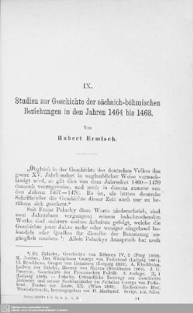 IX. Studien zur Geschichte der sächsisch-böhmischen Beziehungen in den Jahren 1464 bis 1468