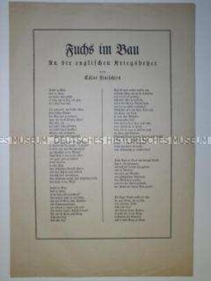 Sonderdruck mit antibritischem Gedicht