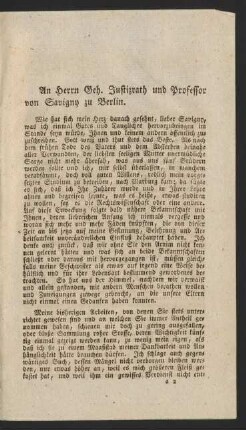 An Herrn Geh. Justizrath und Professor von Savigny zu Berlin.